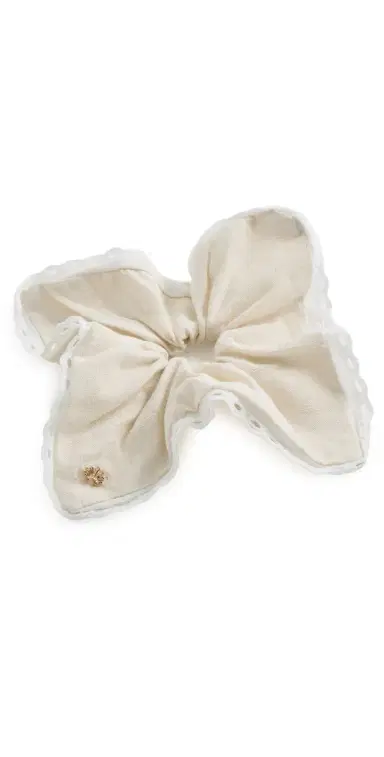 Lele Sadoughi Eyelet Trim Linen Square Scrunchie One Size | Thumbnail 1