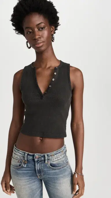 R13 Henley Tank Washed Black S | Thumbnail 2
