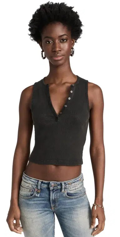 R13 Henley Tank Washed Black S | Thumbnail 1