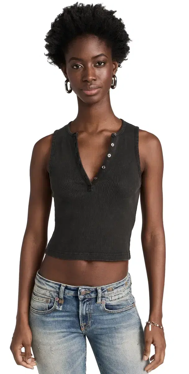 Henley Tank Washed Black
