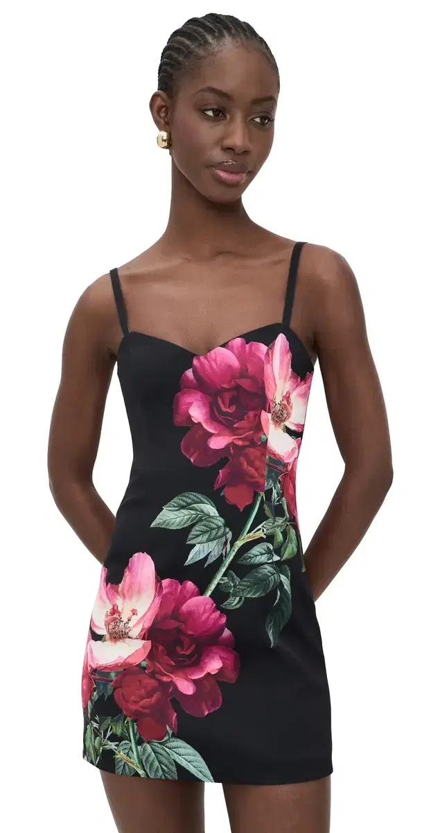 Nina Sweetheart Spaghetti Strap Mini Dress Empress Bloom Black