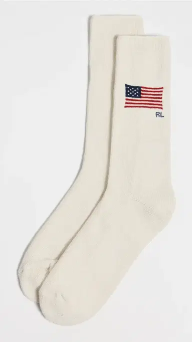 Polo Ralph Lauren Flag Crew Socks Cream 10-13 | Thumbnail 2