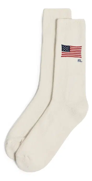 Polo Ralph Lauren Flag Crew Socks Cream 10-13 | Thumbnail 1