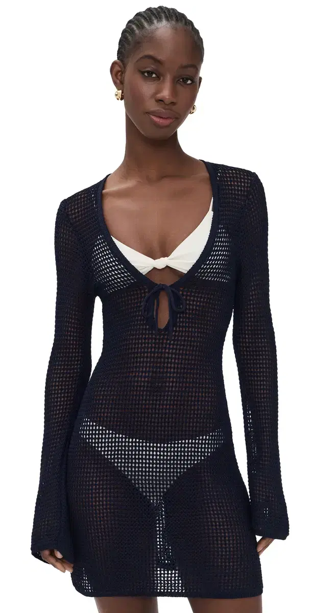 Good American Crochet Coverup Mini Dress Horizon Ink