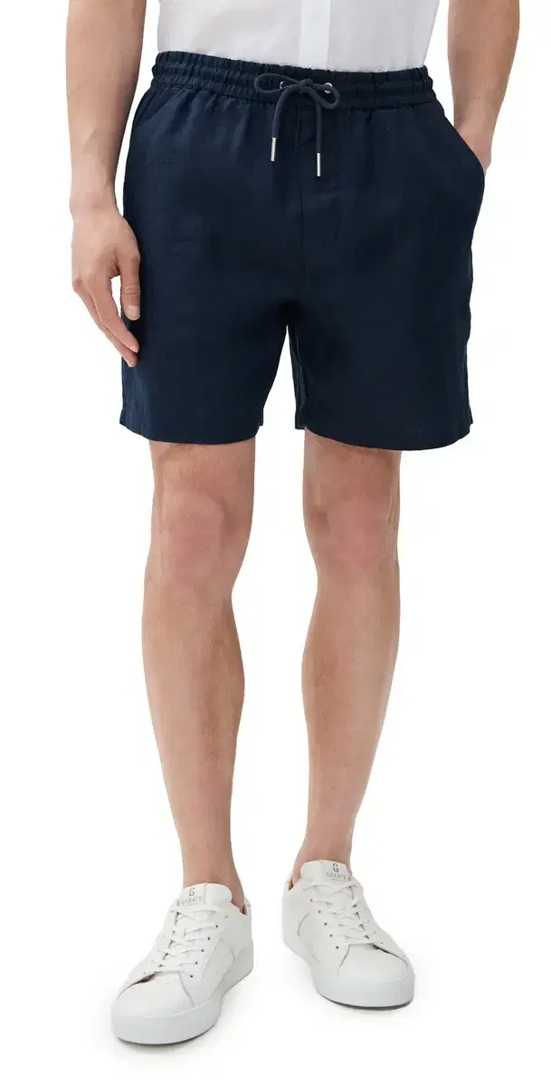 Gregor Drawstring Linen Shorts 6 Navy Blue