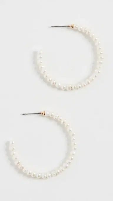 Lele Sadoughi Freshwater Pearl Medium Hoops Pearl One Size | Thumbnail 2