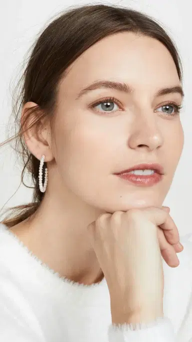 Lele Sadoughi Freshwater Pearl Medium Hoops Pearl One Size | Thumbnail 3