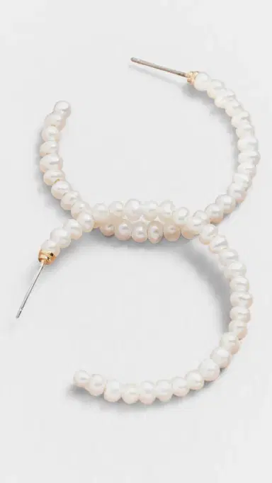 Lele Sadoughi Freshwater Pearl Medium Hoops Pearl One Size | Thumbnail 4