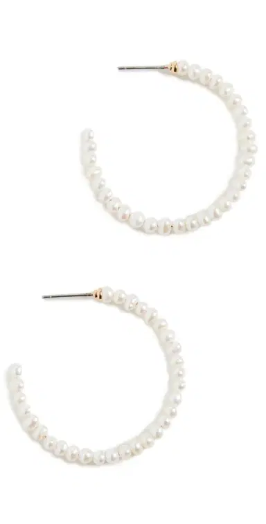 Lele Sadoughi Freshwater Pearl Medium Hoops Pearl One Size | Thumbnail 1