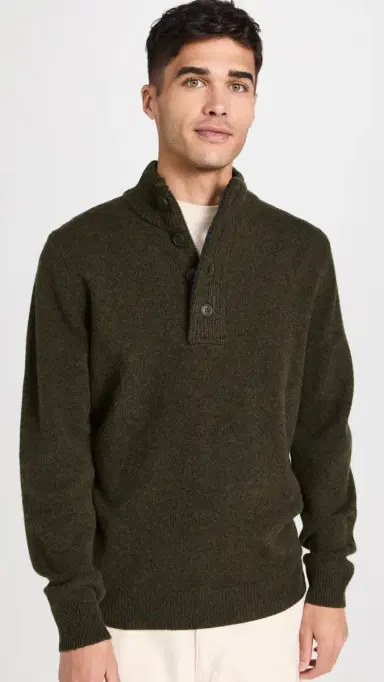 Barbour Elbow Patch Button Sweater eaweed | Thumbnail 2