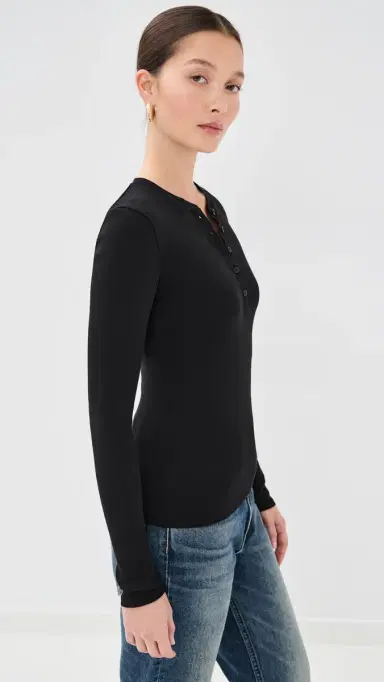 Nili Lotan Jordan Henley Tee Jet Black | Thumbnail 4 Nili Lotan Jordan Henley Tee Jet Black | Thumbnail 4