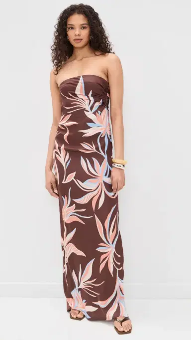 ROCOCO SAND Tube Ruched Maxi Dress Brown | Thumbnail 2