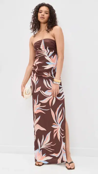 ROCOCO SAND Tube Ruched Maxi Dress Brown | Thumbnail 5