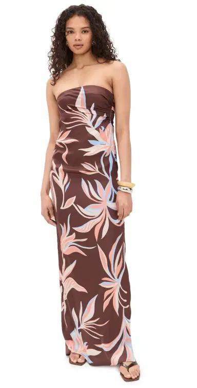 ROCOCO SAND Tube Ruched Maxi Dress Brown | Thumbnail 1