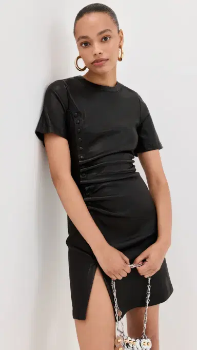 Rabanne Short Gathered Dress In Lambskin Black 38 | Thumbnail 2