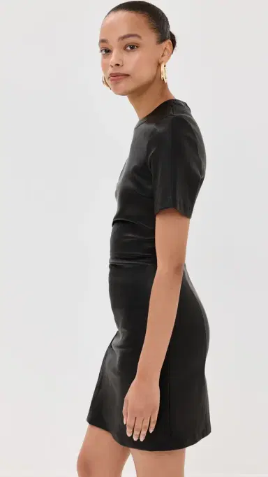 Rabanne Short Gathered Dress In Lambskin Black 38 | Thumbnail 4