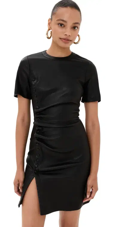 Rabanne Short Gathered Dress In Lambskin Black 38 | Thumbnail 1