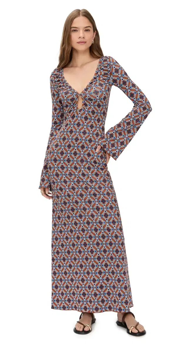 Diana Bell Sleeve Dress Sienna Tile