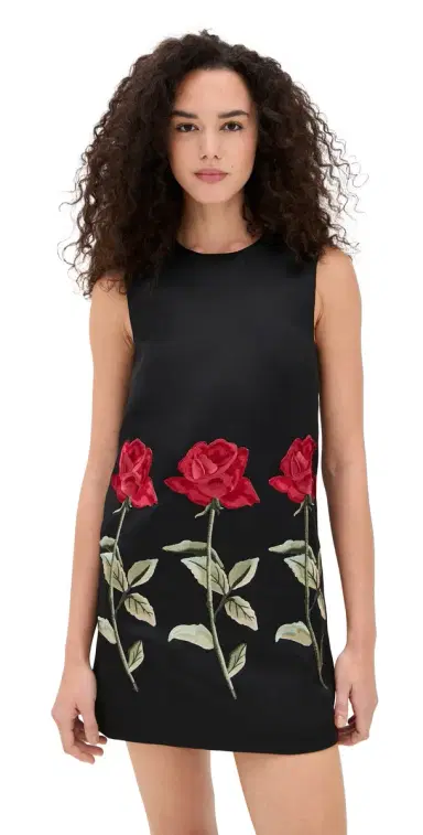 Leo Lin Yvonne Embroidered Mini Dress Ebony | Thumbnail 1