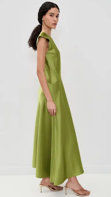 Tanya Taylor Violeta Satin Dress Asparagus | Thumbnail 4 Tanya Taylor Violeta Satin Dress Asparagus | Thumbnail 4