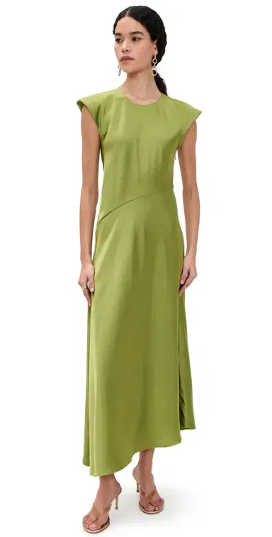 Tanya Taylor Violeta Satin Dress Asparagus | Thumbnail 1 Tanya Taylor Violeta Satin Dress Asparagus | Thumbnail 1