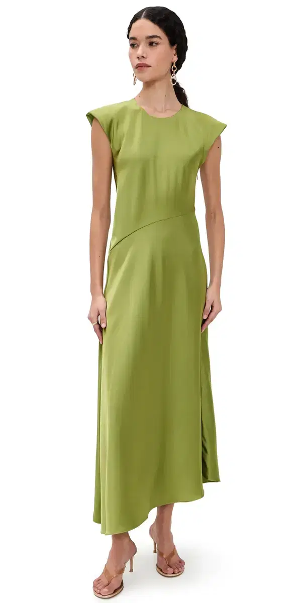 Violeta Satin Dress Asparagus