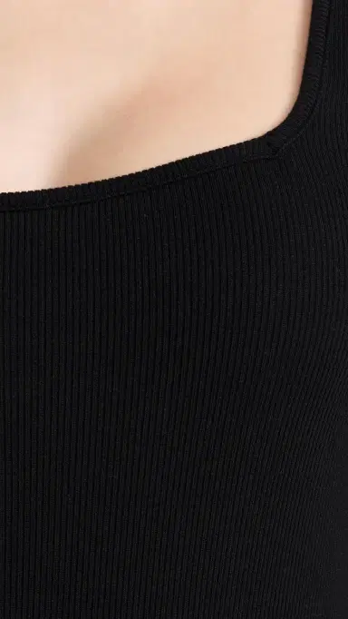 Ambitionist Ribbed Square Neck Tank Thong Bodysuit Black | Thumbnail 6