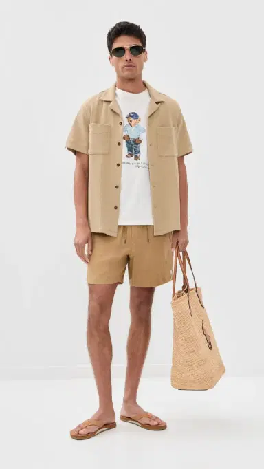 Polo Ralph Lauren Linen Pull On Prepster Shorts 6 Cafe Tan | Thumbnail 5