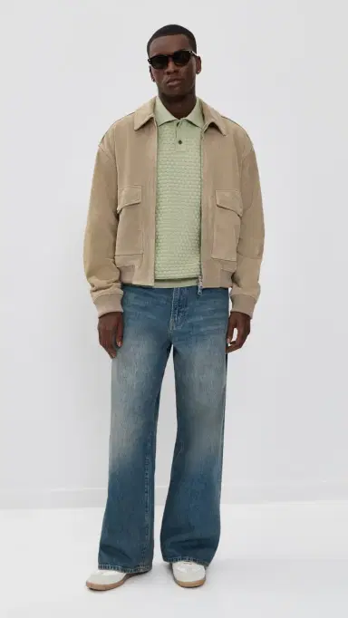 Les Deux Billy Weave Knitted Long Sleeve Polo Tea Green M | Thumbnail 5