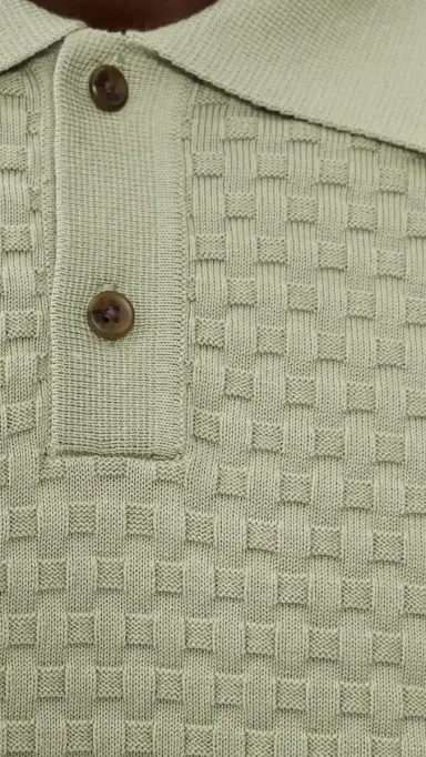 Les Deux Billy Weave Knitted Long Sleeve Polo Tea Green M | Thumbnail 6