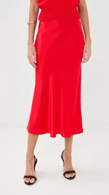 Sablyn Miranda Scallop Trim Silk Skirt Scarlet | Thumbnail 2