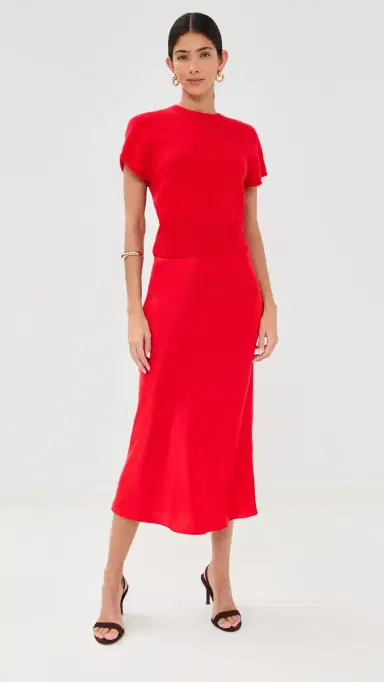 Sablyn Miranda Scallop Trim Silk Skirt Scarlet | Thumbnail 5