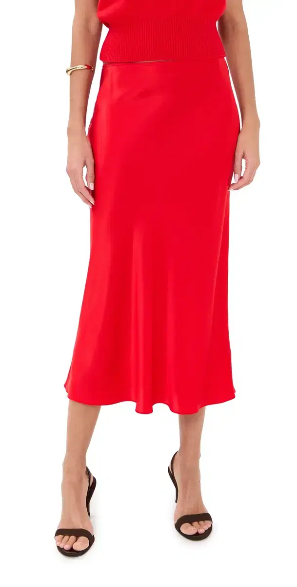 iranda Scallop Trim Silk Skirt Scarlet