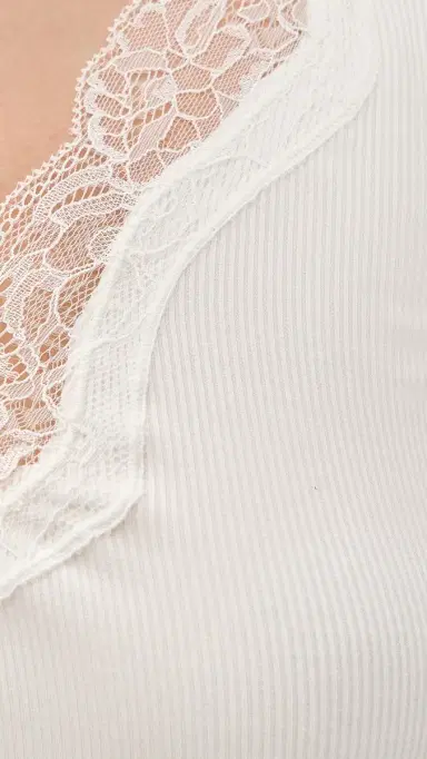 RE/DONE Lace V Neck Long Sleeve Tee Off White | Thumbnail 6