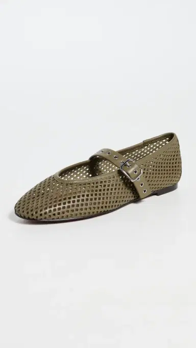 Madewell The Remy Mary Jane Flats In Perforated Leather Worn Olive | Thumbnail 2
