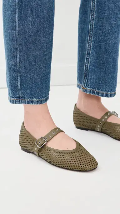 Madewell The Remy Mary Jane Flats In Perforated Leather Worn Olive | Thumbnail 3