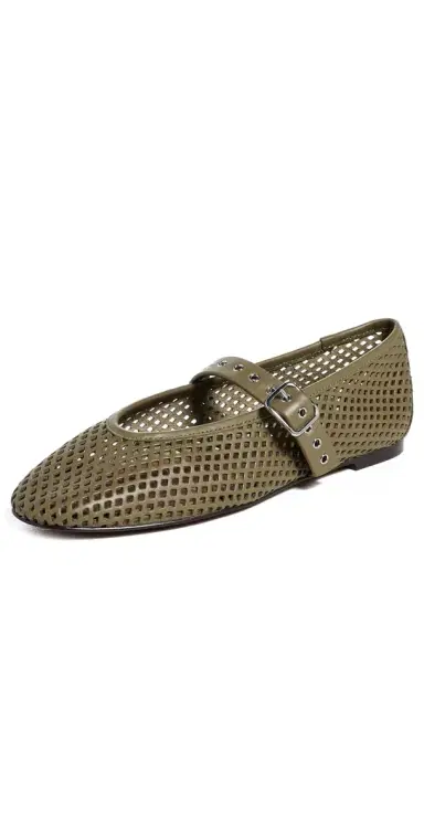Madewell The Remy Mary Jane Flats In Perforated Leather Worn Olive | Thumbnail 1