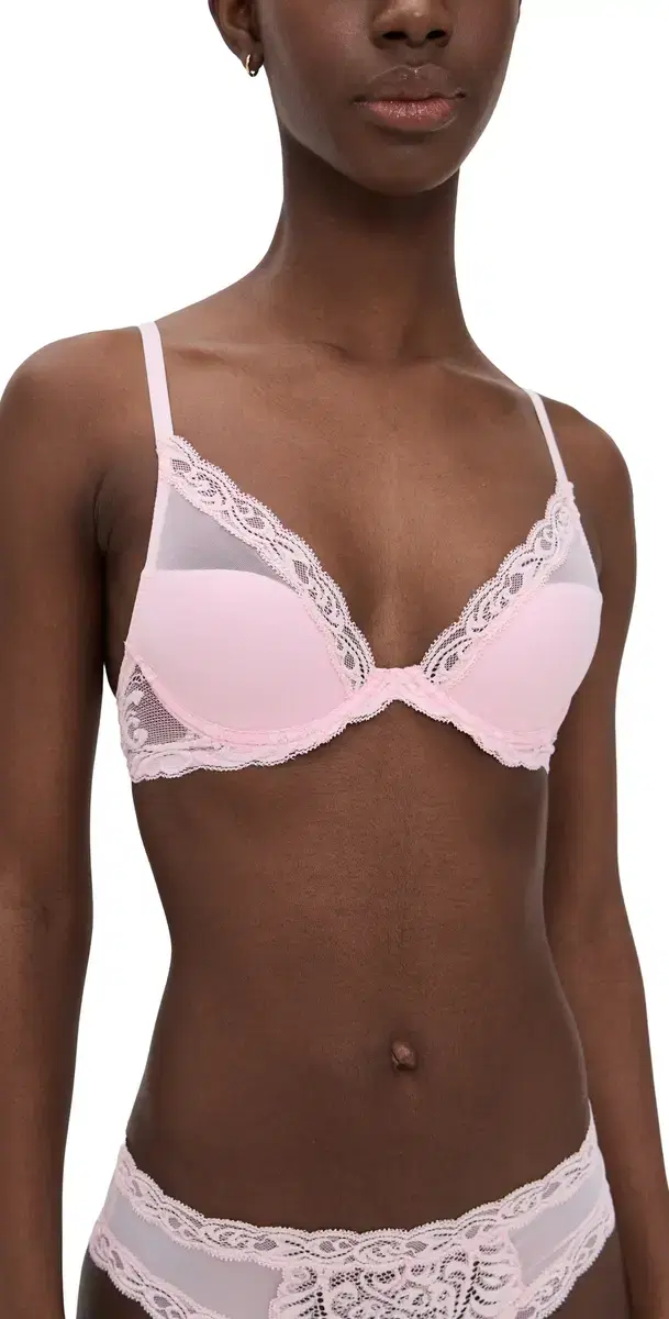 Feathers Plunge T-Shirt Bra Pink Sky