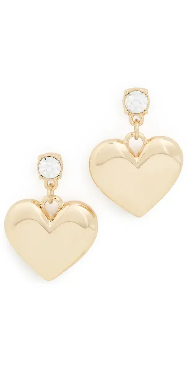 Crystal and Heart Dangle Earrings Gold One Size
