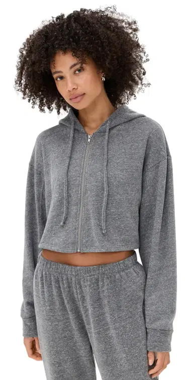 Year of Ours Classic Zip Up Sweatshirt Heather Grey | Thumbnail 1 Year of Ours Classic Zip Up Sweatshirt Heather Grey | Thumbnail 1
