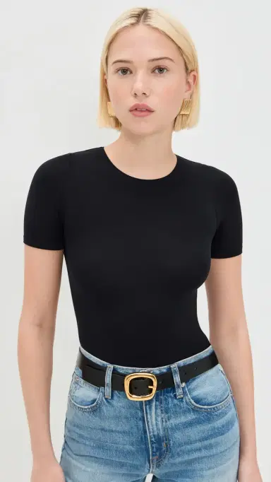 Commando Ballet Short Sleeve Thong Bodysuit Black One Size | Thumbnail 2