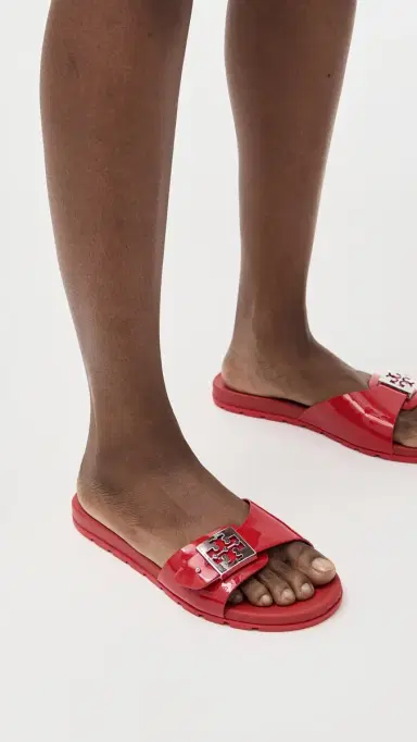 Tory Burch Buckle Slides Lipstrick Red/Silver | Thumbnail 3
