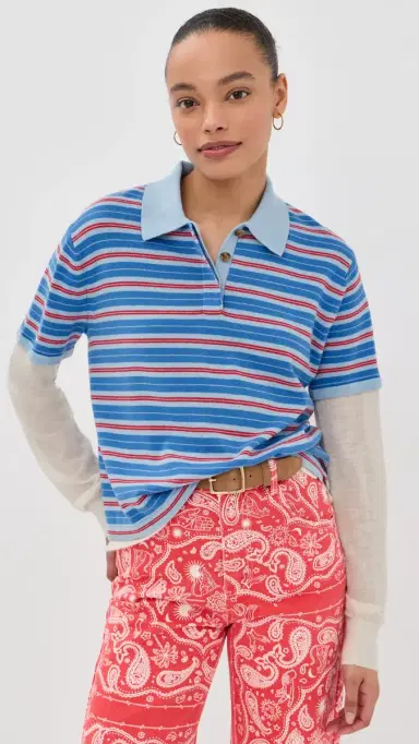 Guest In Residence Layered Cashmere Rugby Polo Clear Sky Combo | Thumbnail 2 Guest In Residence Layered Cashmere Rugby Polo Clear Sky Combo | Thumbnail 2