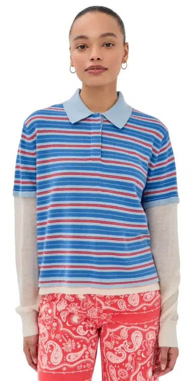Guest In Residence Layered Cashmere Rugby Polo Clear Sky Combo | Thumbnail 1 Guest In Residence Layered Cashmere Rugby Polo Clear Sky Combo | Thumbnail 1