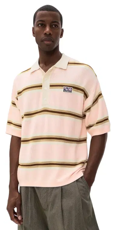 Nahmias Knit Striped Polo oft Pink Stripe Knitwear | Thumbnail 1