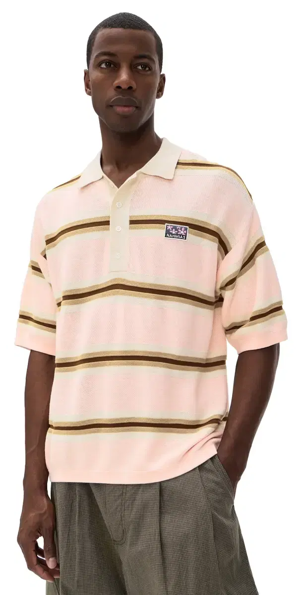 Knit triped Polo oft Pink tripe Knitwear