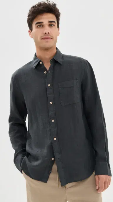 Faherty Laguna Linen Shirt Washed Black | Thumbnail 2