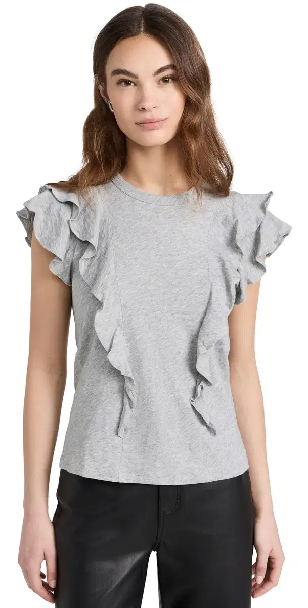 Bea Short Sleeve Ruffle Tee Heather Grey