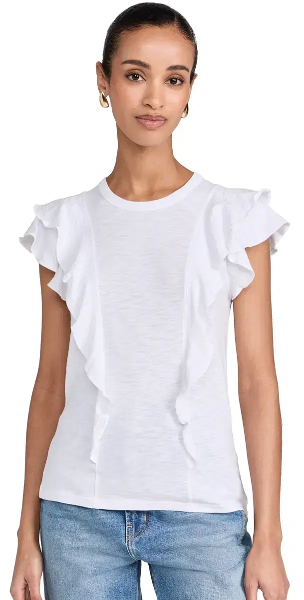Bea Short Sleeve Ruffle Tee White