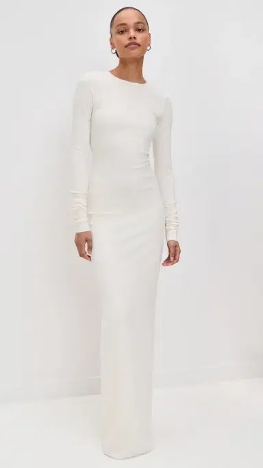 ÉTERNE Long Sleeve Crew Neck Maxi Dress Cream | Thumbnail 2
